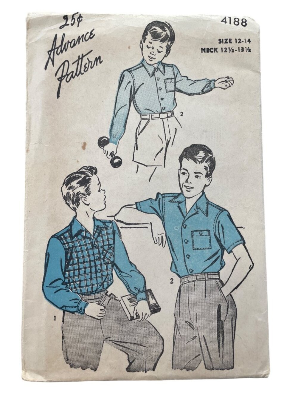 Vintage Advance Pattern 4188 Boys' Shirt Size 12-14 Neck 12.5-13.5 Retro UNCUT